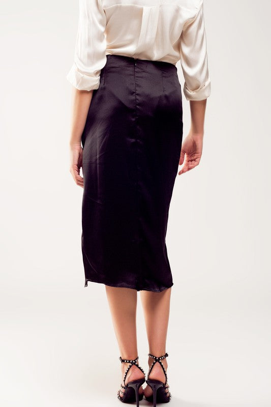 Split Front Midi Skirt in Black