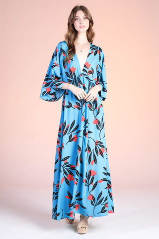 Havana Fern Print Kimono Maxi Dress
