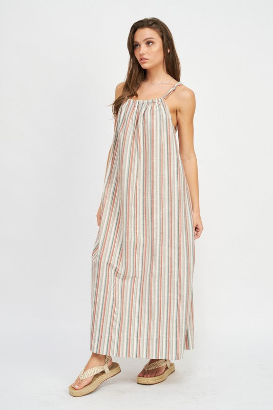 Striped Maxi Dress With Pockets 