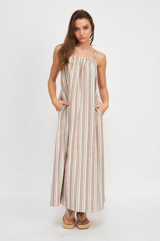 Striped Maxi Dress With Pockets 