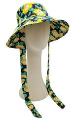 Sunflower Print Chin Tie Sun Bucket Hat