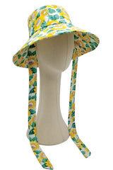 Sunflower Print Chin Tie Sun Bucket Hat