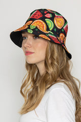 Mixed Fruit Print Reversible Bucket Hat