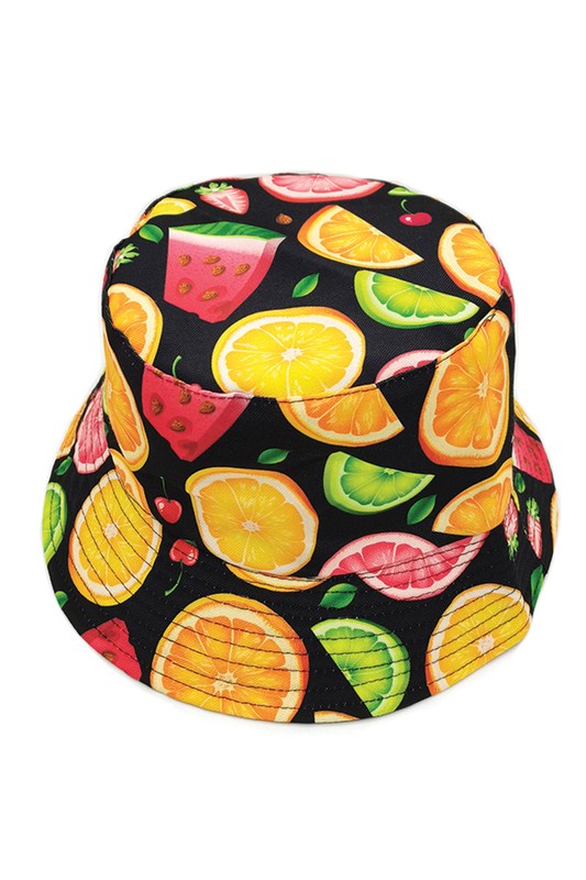 Mixed Fruit Print Reversible Bucket Hat