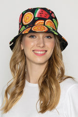 Mixed Fruit Print Reversible Bucket Hat