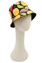 Mixed Fruit Print Reversible Bucket Hat