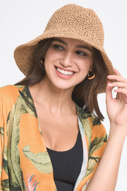 Solid Colored Straw Bucket Hat