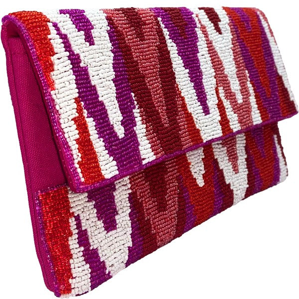 Fuschia Aztec Bead Clutch