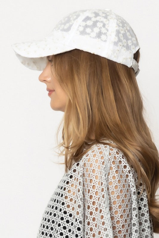 Flower Embroidered Sheer Baseball Cap