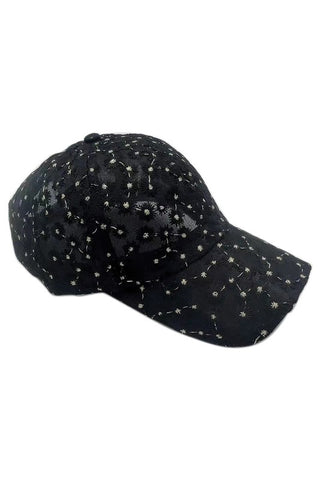 Flower Embroidered Sheer Baseball Cap