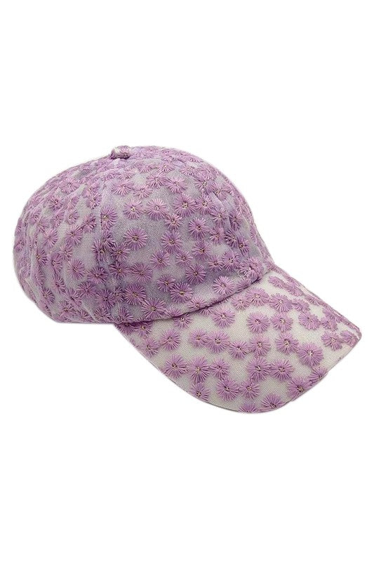 Flower Embroidered Sheer Baseball Cap