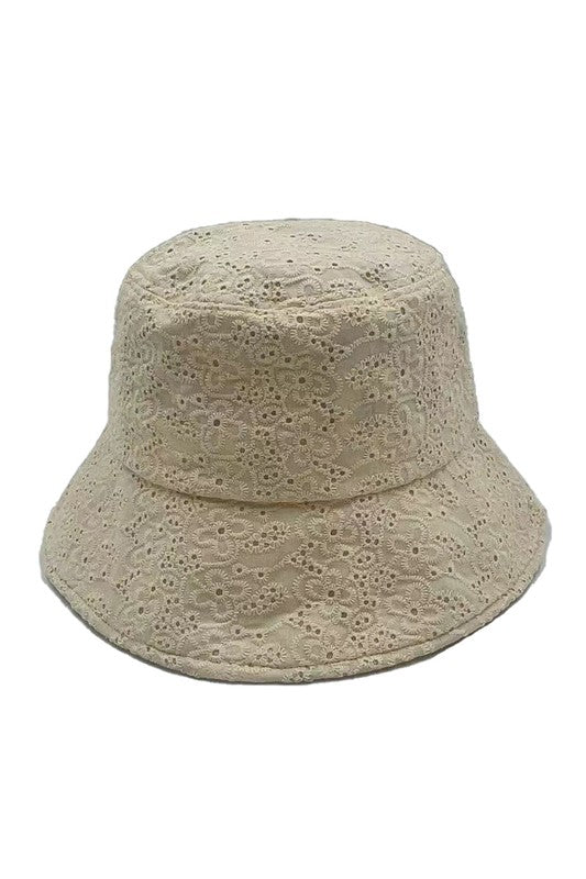 Solid Floral Eyelet Bucket Hat