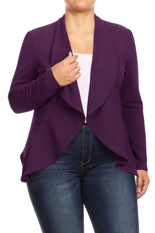 Plus Casual Solid Open Front Jacket Blazer