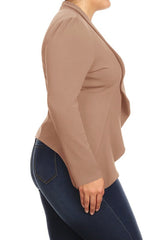 Plus Casual Solid Open Front Jacket Blazer
