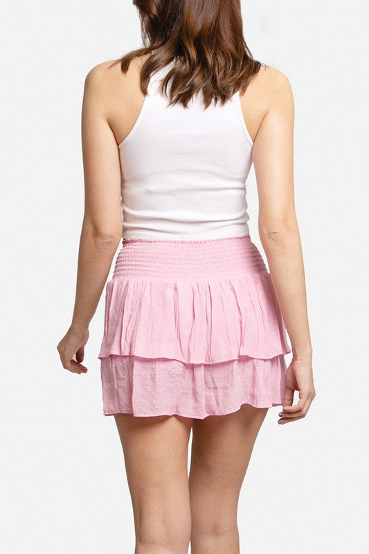 Solid Ruffle Tiered Mini Skirt