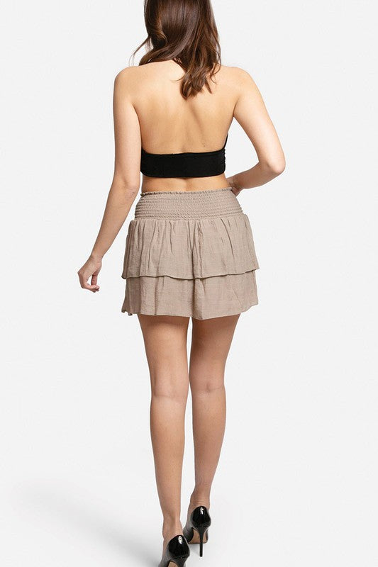 Solid Ruffle Tiered Mini Skirt