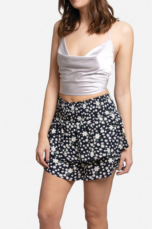 Daisy Pattern Ruffle Tiered Mini Skirt
