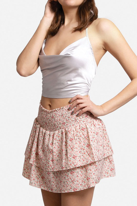 Floral Ruffle Tiered Mini Skirt