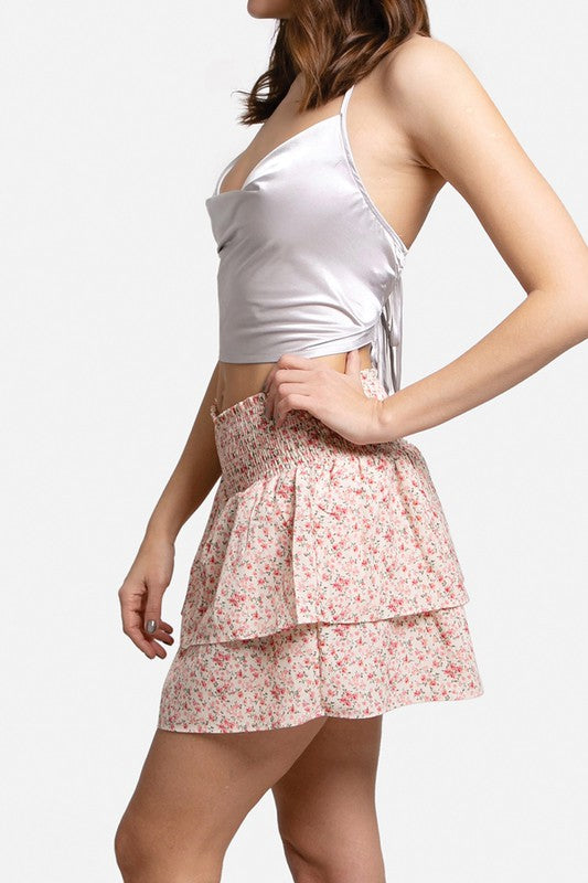 Floral Ruffle Tiered Mini Skirt