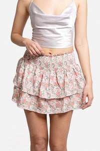 Rose Pattern Ruffle Tiered Mini Skirt