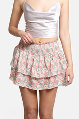 Rose Pattern Ruffle Tiered Mini Skirt