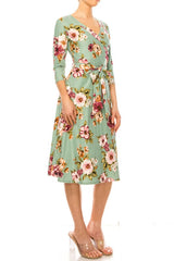 Floral Print Faux Wrap Dress With Deep V-neck