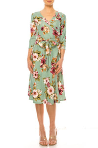 Floral Print Faux Wrap Dress With Deep V-neck