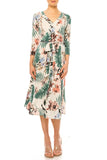 Floral Print, Faux Wrap Dress in Taupe