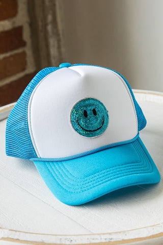 Summer Smiley Face Patch Two Tone Trucker Hat 