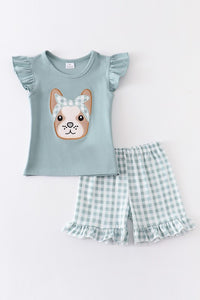 French Knot Bulldog Ruffle Girl Set