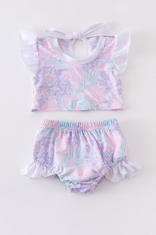Floral Print Girls 2pc Swimsuit