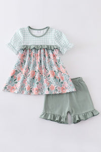 Floral Print Girl Short Set 