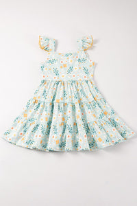 Mint Floral Print Ruffle Tiered Dress