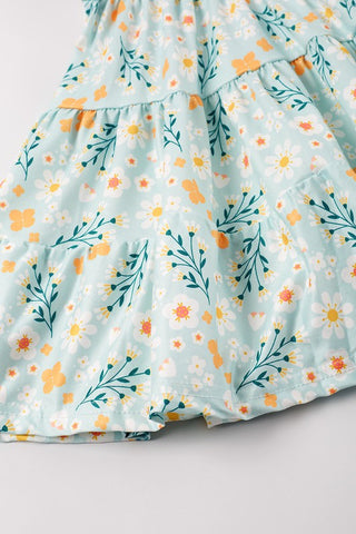 Mint Floral Print Ruffle Tiered Dress