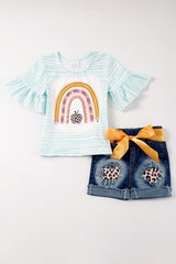 Mint Back to School Leopard Denim Girls Dress