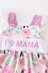 Purple Floral I Love Mama Embroidery Dress 