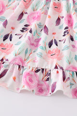 Purple Floral I Love Mama Embroidery Dress 