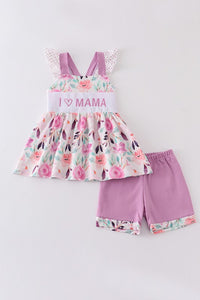Purple Floral I Love Mama Embroidery Set 
