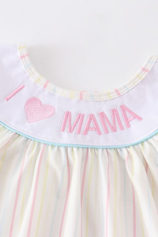 I Love Mama Embroidery Stripe Girl Set