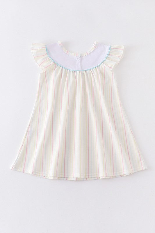 I Love Mama Embroidery Stripe Dress