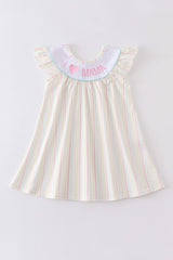 I Love Mama Embroidery Stripe Dress