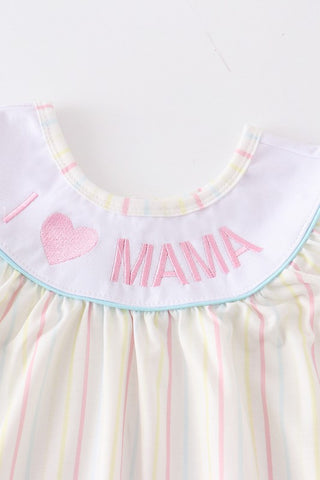 I Love Mama Embroidery Stripe Dress