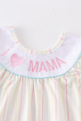 I Love Mama Embroidery Stripe Dress