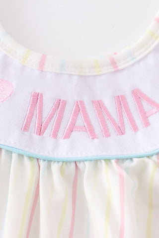 I Love Mama Embroidery Stripe Dress