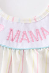 I Love Mama Embroidery Stripe Dress