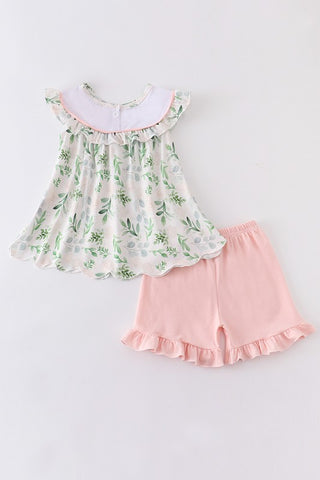 Floral I Love Mama Embroidery Scallop Girl Set