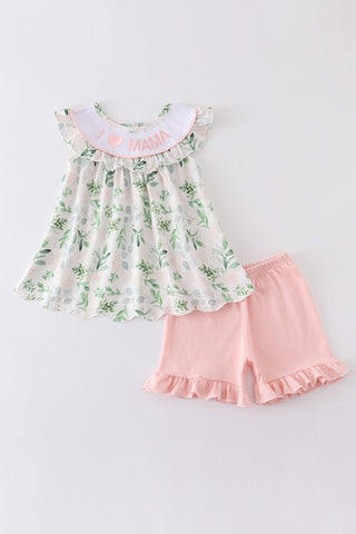 Floral I Love Mama Embroidery Scallop Girl Set