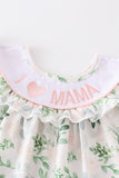 Floral I Love Mama Embroidery Scallop Pocket Dress