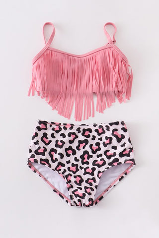 Pink Tassel Leopard Girl Swimsuit Mommy&me