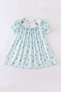 Mint Cactus Smocked Dress